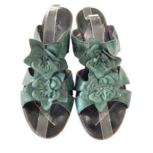 Azura Womens EU 41 US 9.5 Sandals Leather Floral Flower Wedge Heels Shoes